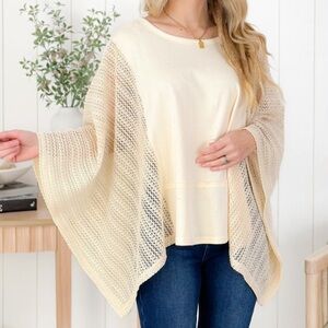 Heyson Cream Poncho Top with Knit Arms size S/M NWT